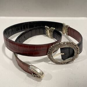 VTG Brighton Reversible Leather Belt Ornate Brown/Black Western, Boho, Gypsy  L